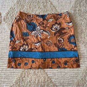 Floral Brown and Blue Women's 100% Silk Skort with Sequins